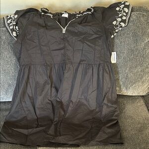 Black Dress with White Floral Embroidery